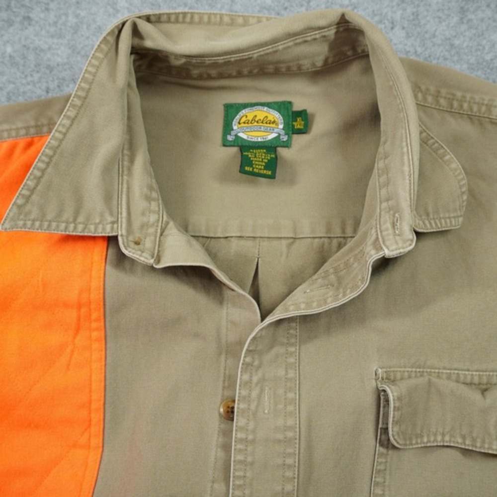 Cabelas Mens XL Tall Shooting Shirt Blaze Orange Khaki Canvas Hunting Upland - Picture 4 of 9